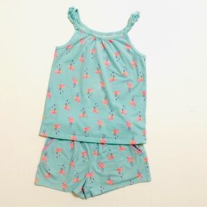 OshKosh B'gosh Girls 2 Piece Set Aqua and Pink Flamingo sz 7